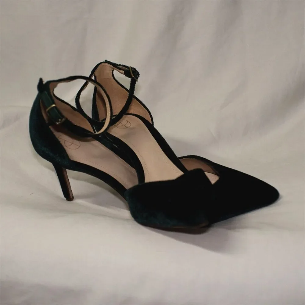 Porte & Paire Green Velvet Cutout Accent D'Orsay Pumps Heels Straps Size US 8